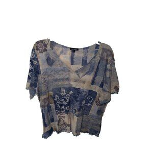 Therapy womans plus size 3X short sleeve top v-neckline blue yellow pullover